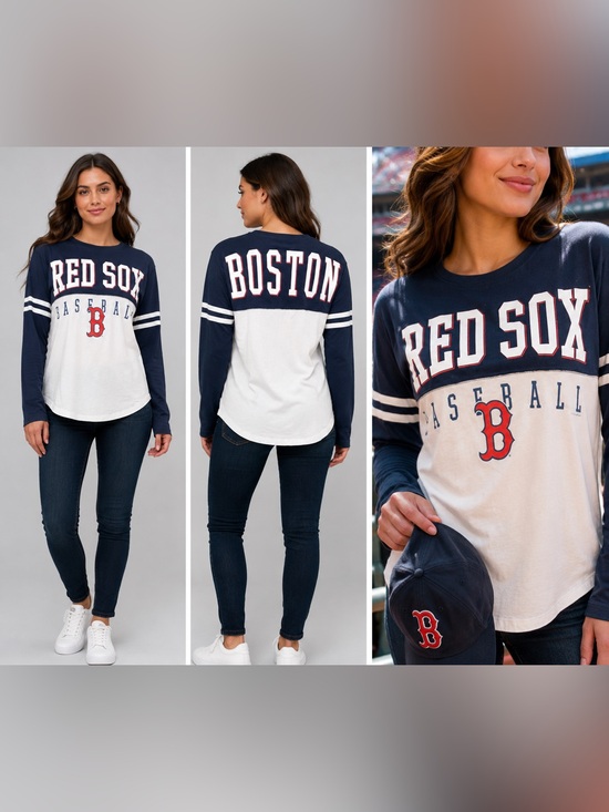 MLB Tops - Boston Red Sox Long Sleeve Colorblock Graphic Shirt Women’s Large MLB